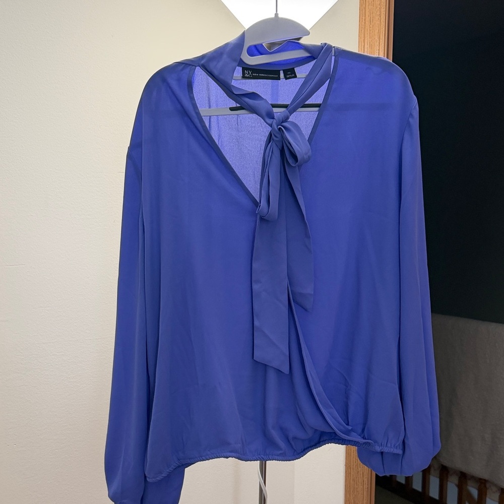 New York & Company Royal Blue Tie-Front Blouse